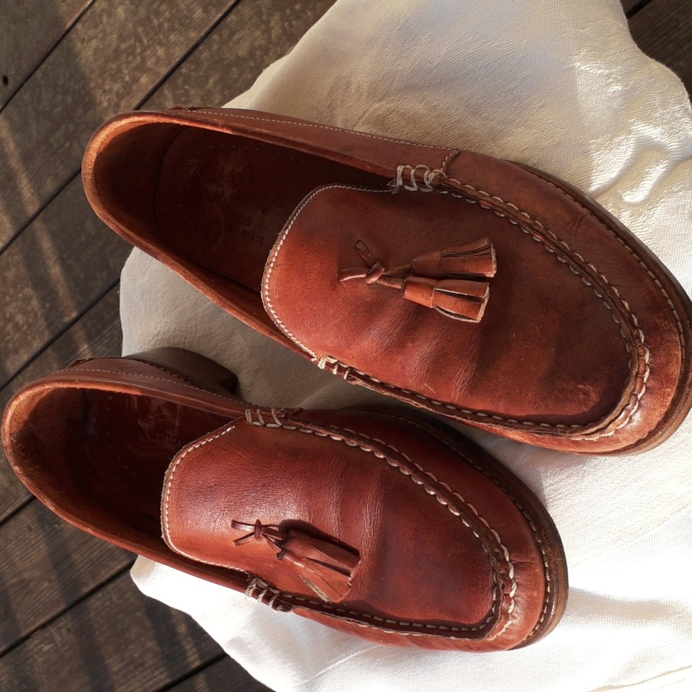 Kinney vintage mens Shoes Loafers 9 D Brown Leather Tassel Flats Slip On…
